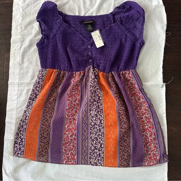 Lane Bryant Smocked Babydoll Top Purple Boho Patchwork | Size 14/16 | NWT - Picture 11 of 12
